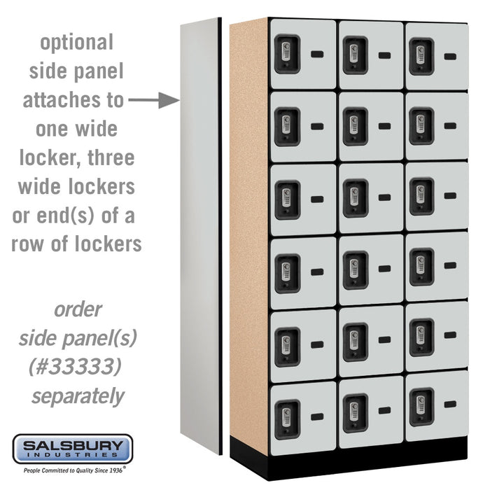 Salsbury 12" Wide Six Tier Box Style Designer Wood Locker - 3 Wide - 6 Feet High - 18 Inches Deep - Gray - Silver Resettable Combination Locks - Sweatfully