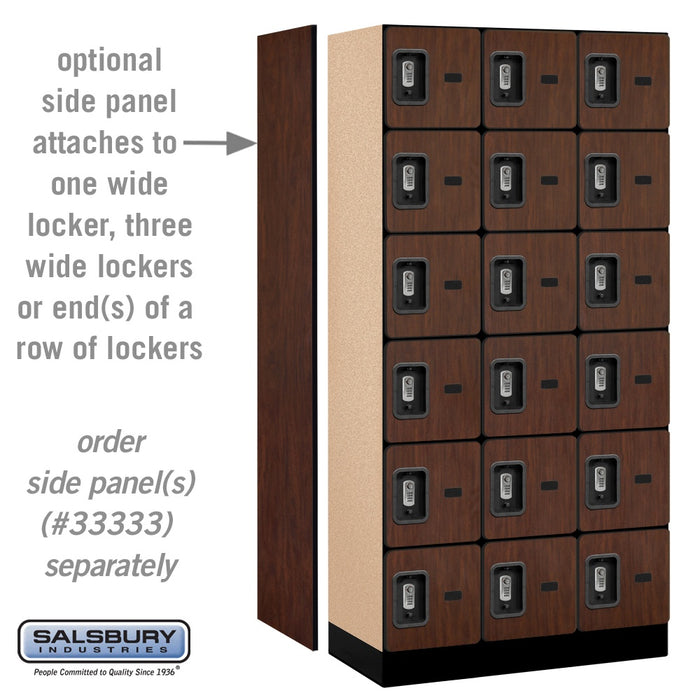 Salsbury 12" Wide Six Tier Box Style Designer Wood Locker - 3 Wide - 6 Feet High - 18 Inches Deep - Mahogany - Silver Resettable Combination Locks - Sweatfully