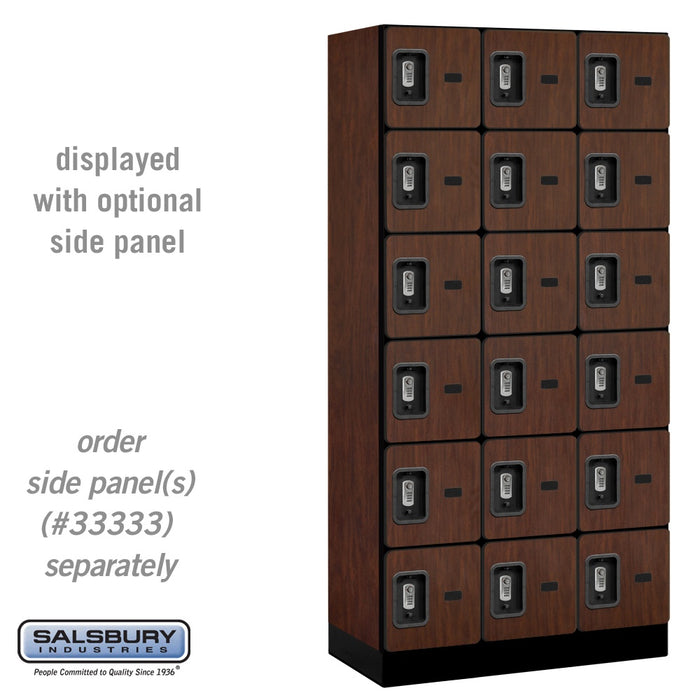 Salsbury 12" Wide Six Tier Box Style Designer Wood Locker - 3 Wide - 6 Feet High - 18 Inches Deep - Mahogany - Silver Resettable Combination Locks - Sweatfully