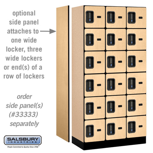 Salsbury 12" Wide Six Tier Box Style Designer Wood Locker - 3 Wide - 6 Feet High - 18 Inches Deep - Maple - Black Electronic Locks - Sweatfully