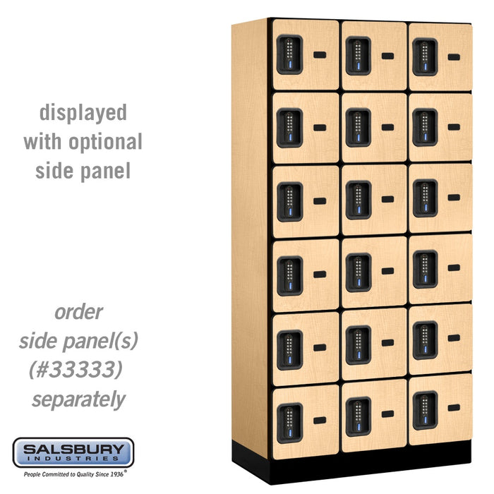 Salsbury 12" Wide Six Tier Box Style Designer Wood Locker - 3 Wide - 6 Feet High - 18 Inches Deep - Maple - Black Electronic Locks - Sweatfully