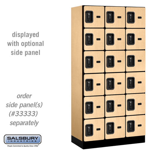 Salsbury 12" Wide Six Tier Box Style Designer Wood Locker - 3 Wide - 6 Feet High - 18 Inches Deep - Maple - Black Resettable Combination Locks - Sweatfully