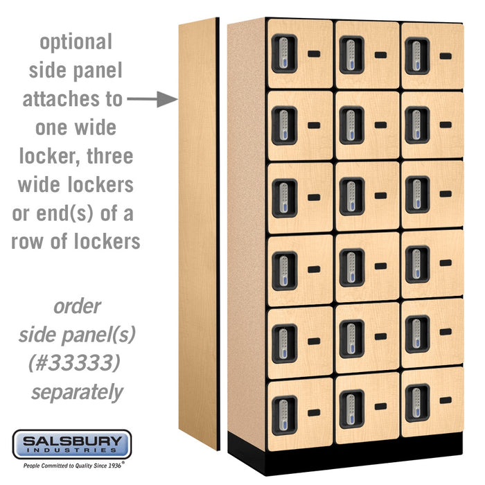 Salsbury 12" Wide Six Tier Box Style Designer Wood Locker - 3 Wide - 6 Feet High - 18 Inches Deep - Maple - Silver Electronic Locks - Sweatfully