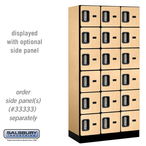 Salsbury 12" Wide Six Tier Box Style Designer Wood Locker - 3 Wide - 6 Feet High - 18 Inches Deep - Maple - Silver Electronic Locks - Sweatfully