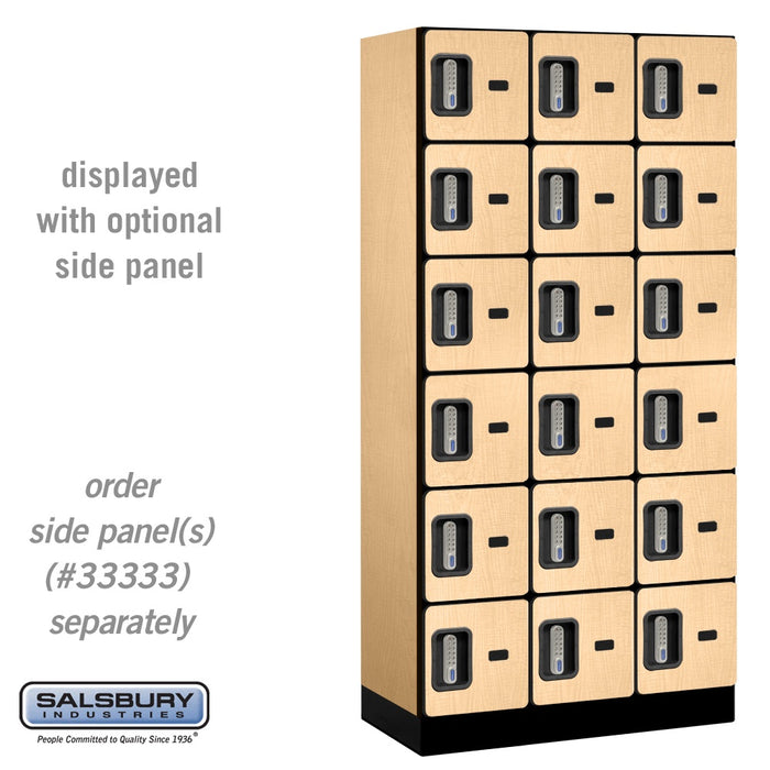 Salsbury 12" Wide Six Tier Box Style Designer Wood Locker - 3 Wide - 6 Feet High - 18 Inches Deep - Maple - Silver Electronic Locks - Sweatfully