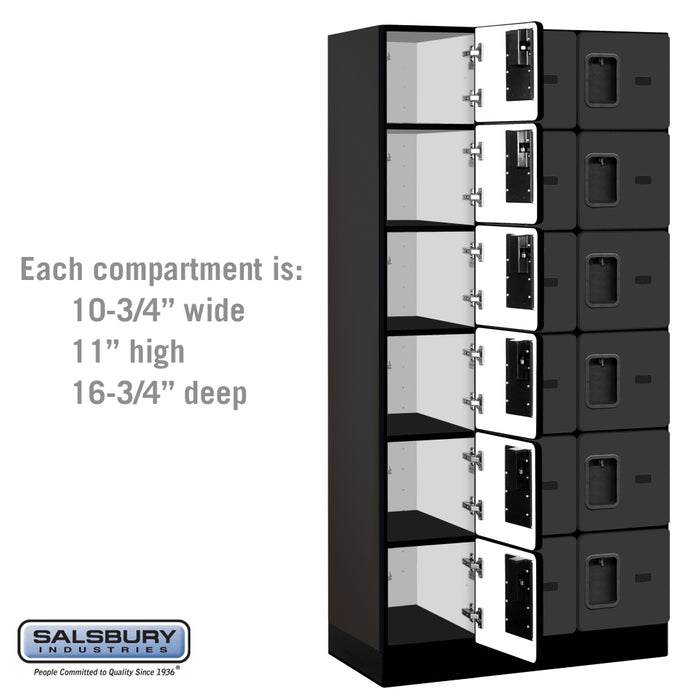 Salsbury 12" Wide Six Tier Box Style Designer Wood Locker - 3 Wide - 6 Feet High - 18 Inches Deep - Black - Hasps - Sweatfully