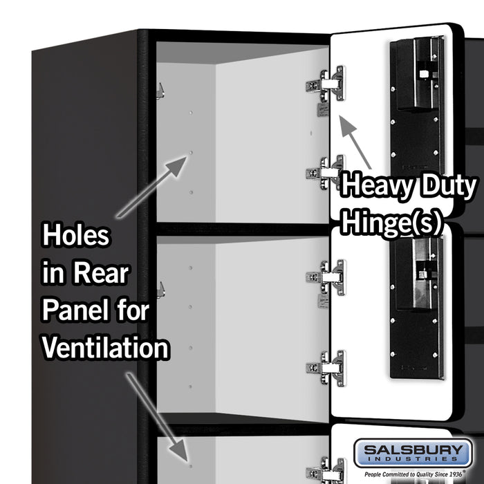Salsbury 12" Wide Six Tier Box Style Designer Wood Locker - 3 Wide - 6 Feet High - 18 Inches Deep - Black - Hasps - Sweatfully