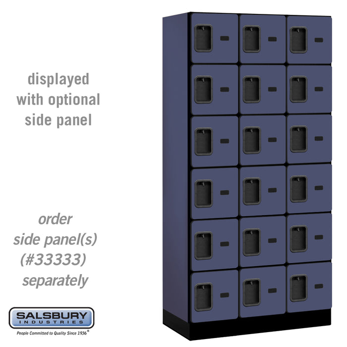 Salsbury 12" Wide Six Tier Box Style Designer Wood Locker - 3 Wide - 6 Feet High - 18 Inches Deep - Blue - Hasps - Sweatfully
