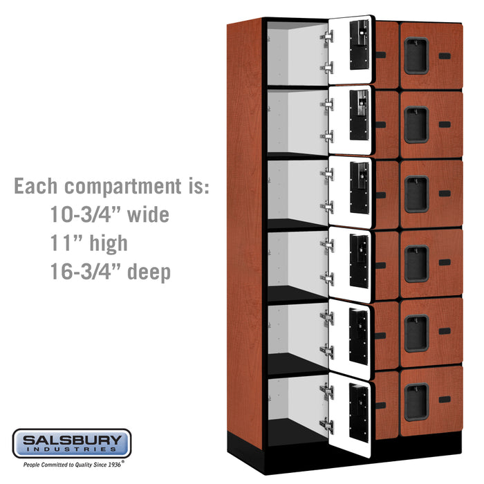 Salsbury 12" Wide Six Tier Box Style Designer Wood Locker - 3 Wide - 6 Feet High - 18 Inches Deep - Cherry - Hasps - Sweatfully