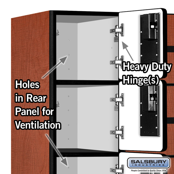 Salsbury 12" Wide Six Tier Box Style Designer Wood Locker - 3 Wide - 6 Feet High - 18 Inches Deep - Cherry - Hasps - Sweatfully
