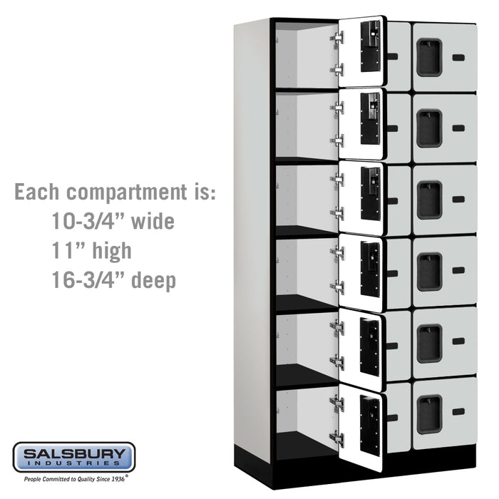 Salsbury 12" Wide Six Tier Box Style Designer Wood Locker - 3 Wide - 6 Feet High - 18 Inches Deep - Gray - Hasps - Sweatfully