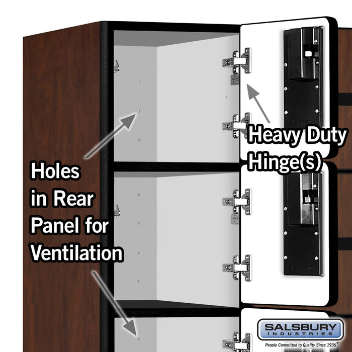 Salsbury 12" Wide Six Tier Box Style Designer Wood Locker - 3 Wide - 6 Feet High - 18 Inches Deep - Mahogany - Hasps - Sweatfully