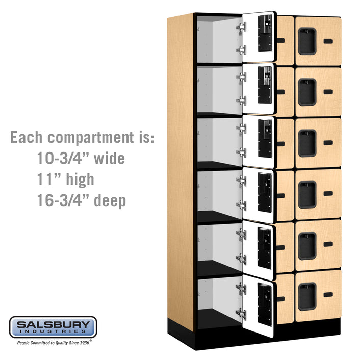 Salsbury 12" Wide Six Tier Box Style Designer Wood Locker - 3 Wide - 6 Feet High - 18 Inches Deep - Maple - Hasps - Sweatfully