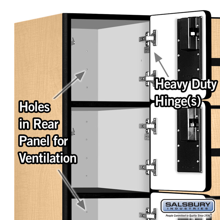 Salsbury 12" Wide Six Tier Box Style Designer Wood Locker - 3 Wide - 6 Feet High - 18 Inches Deep - Maple - Hasps - Sweatfully