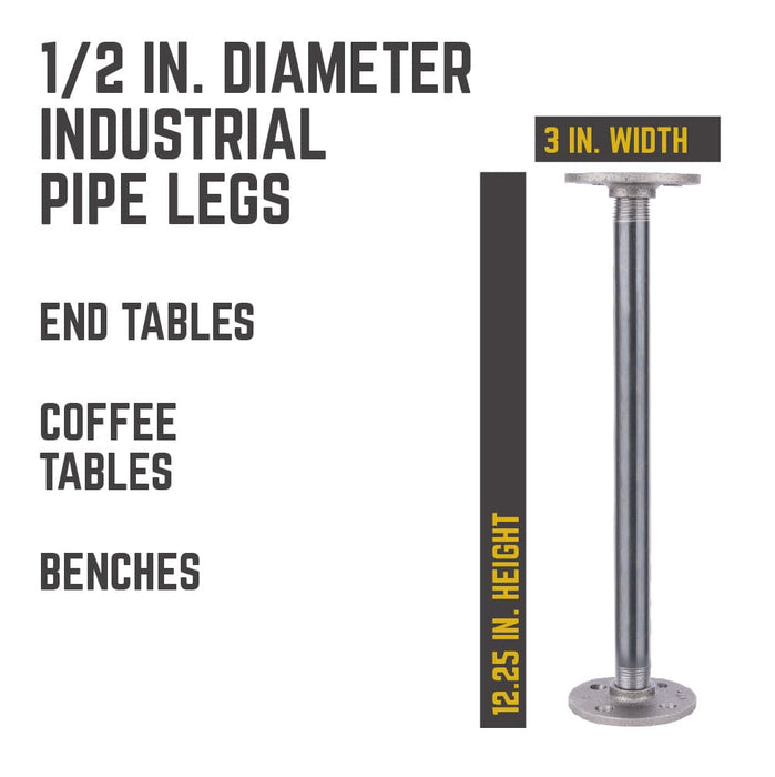 1/2 in. x 12 in. Round Flange Pipe Table Legs - 4 Pack - Sweatfully