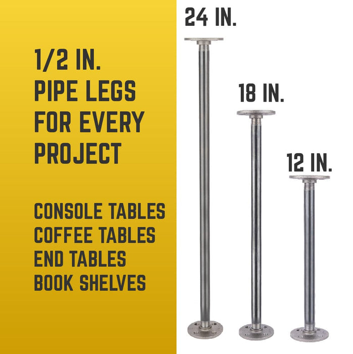 1/2 in. x 12 in. Round Flange Pipe Table Legs - 4 Pack - Sweatfully