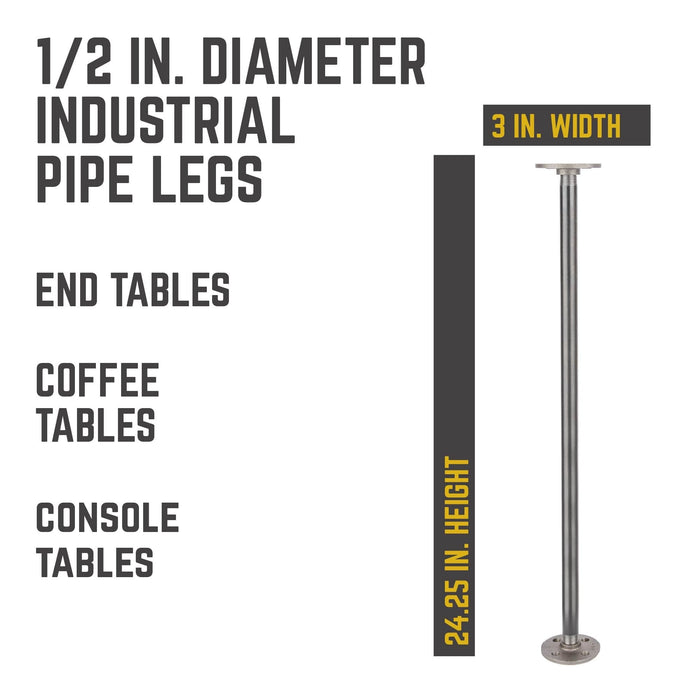 1/2 in. x 24 in. Round Flange Pipe Table Legs - 4 Pack - Sweatfully