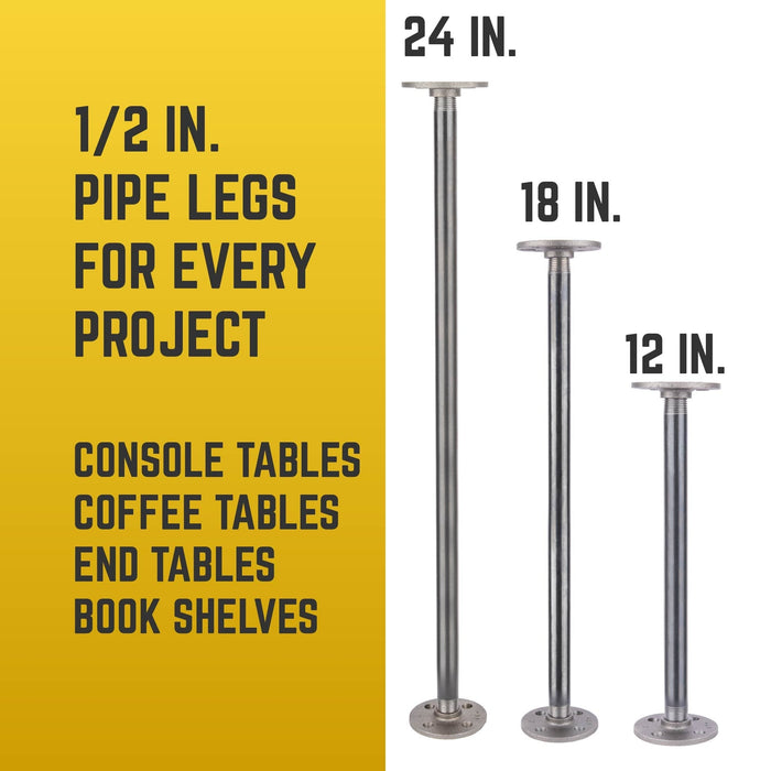 1/2 in. x 24 in. Round Flange Pipe Table Legs - 4 Pack - Sweatfully
