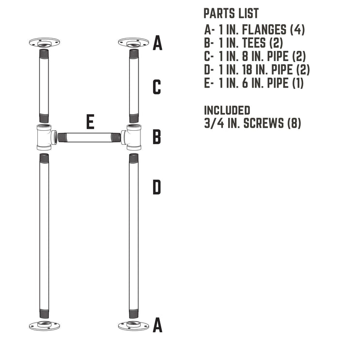 1 in. Heavy Duty H Round Flange Desk Support Leg - 1 Leg - Sweatfully