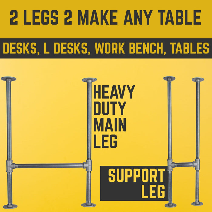 1 in. Heavy Duty H Round Flange Pipe Desk Legs - 2 Pack - Sweatfully