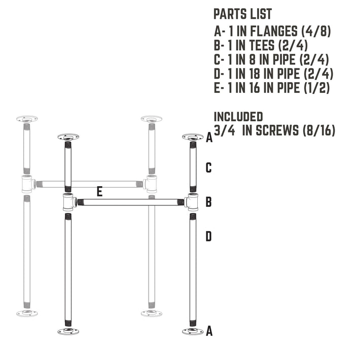 1 in. Heavy Duty H Round Flange Pipe Desk Legs - 2 Pack - Sweatfully