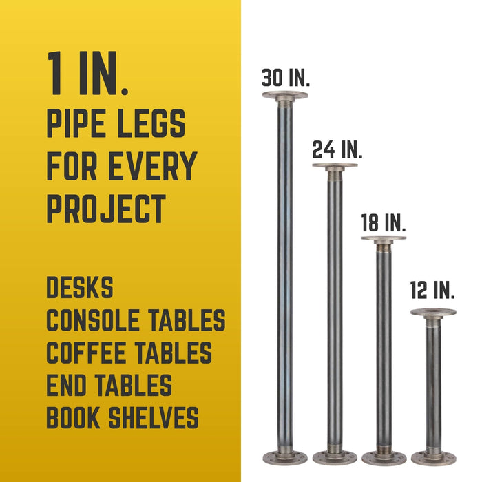 1 in. x 18 in. Round Flange Pipe Table Legs - 4 Pack - Sweatfully