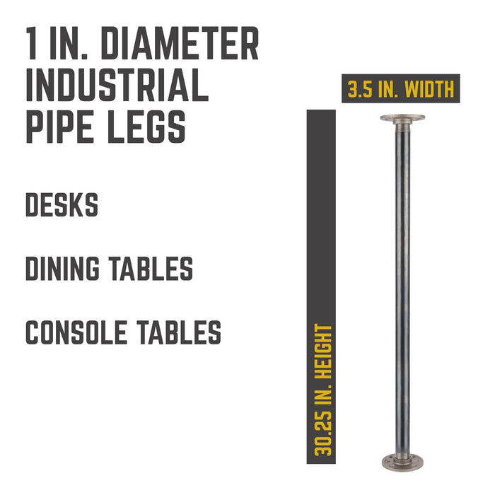 1 in. x 30 in. Round Flange Pipe Table Legs - 4 Pack - Sweatfully