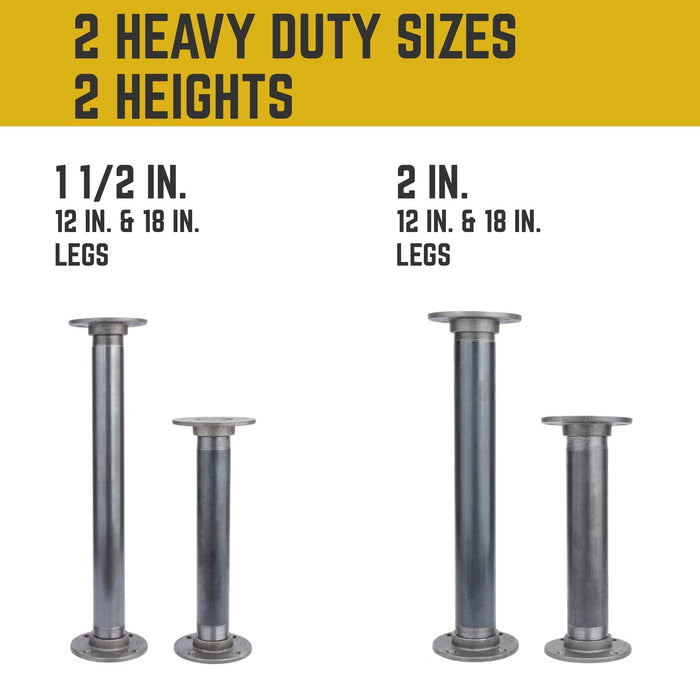 2 in. x 12 in. Round Flange Pipe Table Legs - 2 Pack - Sweatfully