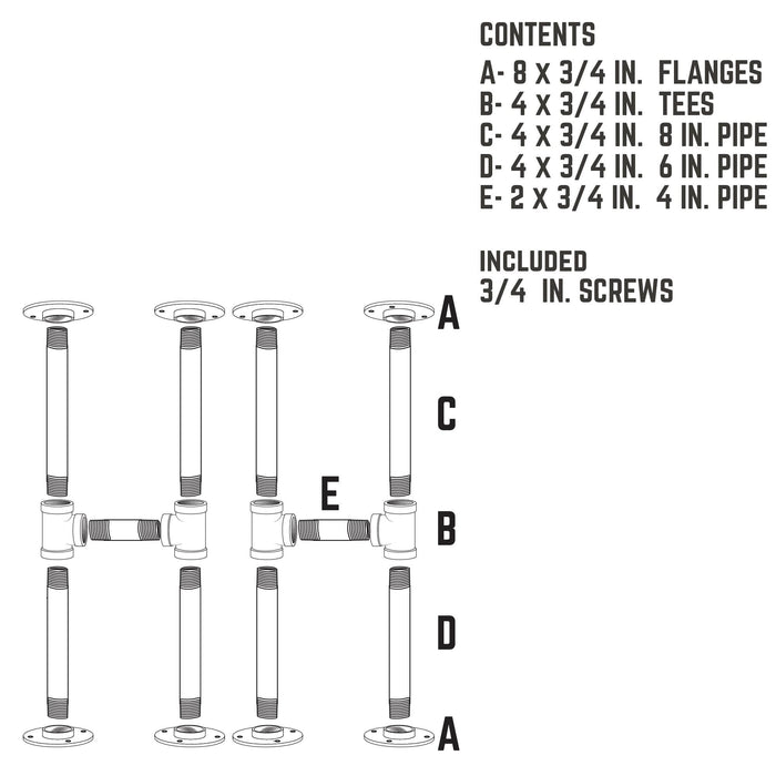 3/4 in. H Round Flanges Pipe Kit for Bench Legs - Sweatfully