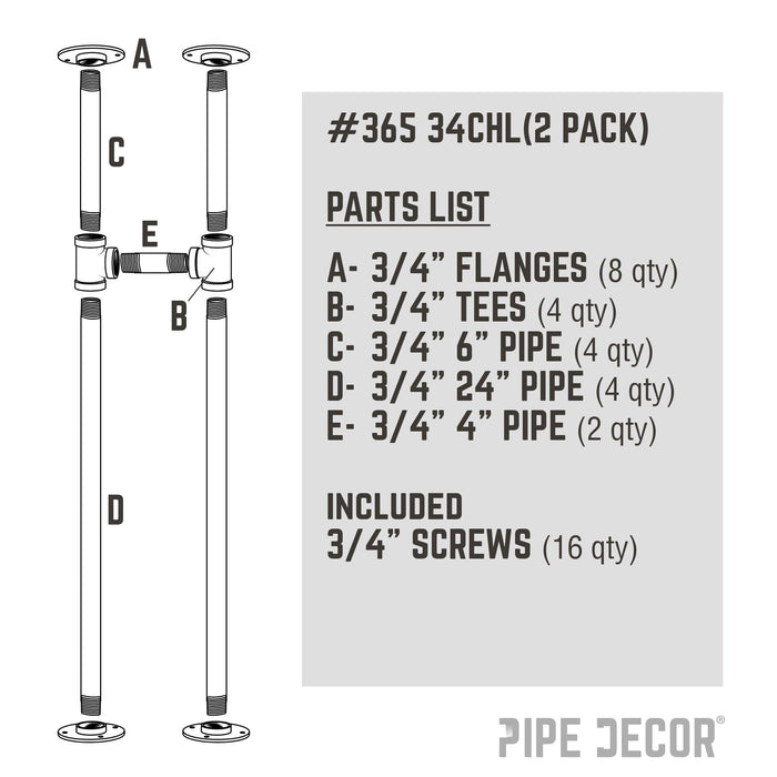 3/4 in. H Pipe Leg Kit Console Table, 9.75 in. W - 2 pack - Sweatfully