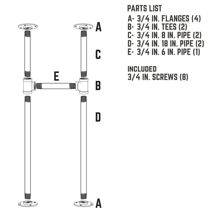 3/4 in. H Pipe Desk Support Leg - 1 Leg - Sweatfully