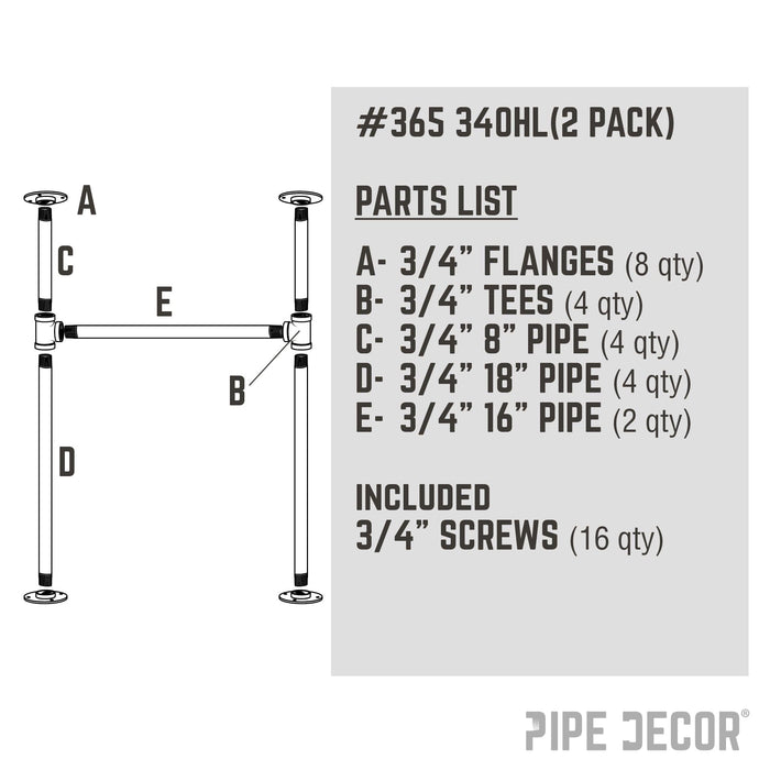 3/4 in. H Pipe Desk Legs - 2 Pack - Sweatfully