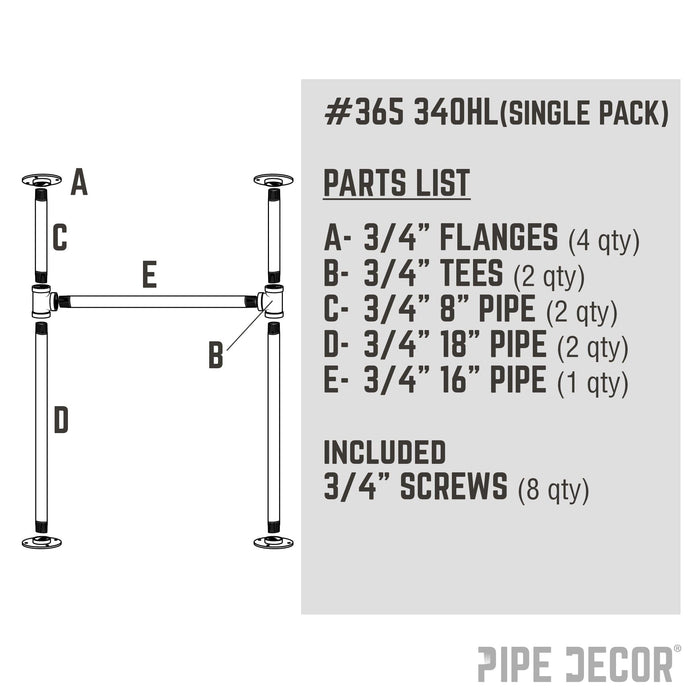 3/4 in. H Pipe Desk Main. Leg - 1 Leg - Sweatfully
