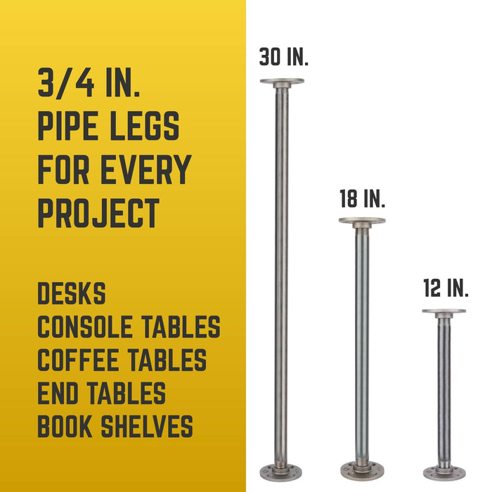 ¾ in. x 12 in. Round Flange Pipe Table Legs - 4 Pack - Sweatfully