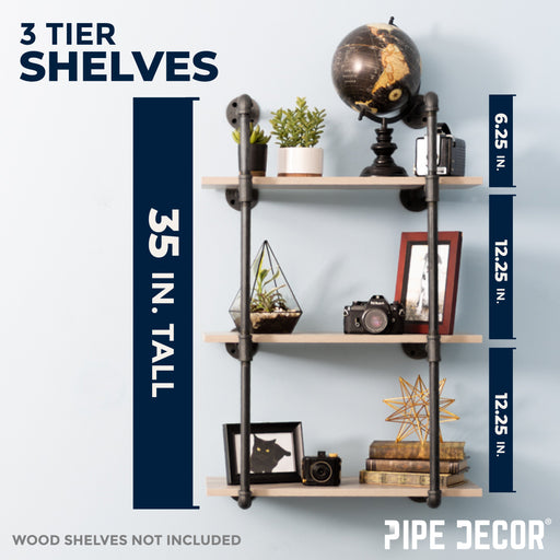 3 -Tier Wall Mounted Shelf By PIPE DECOR - Sweatfully