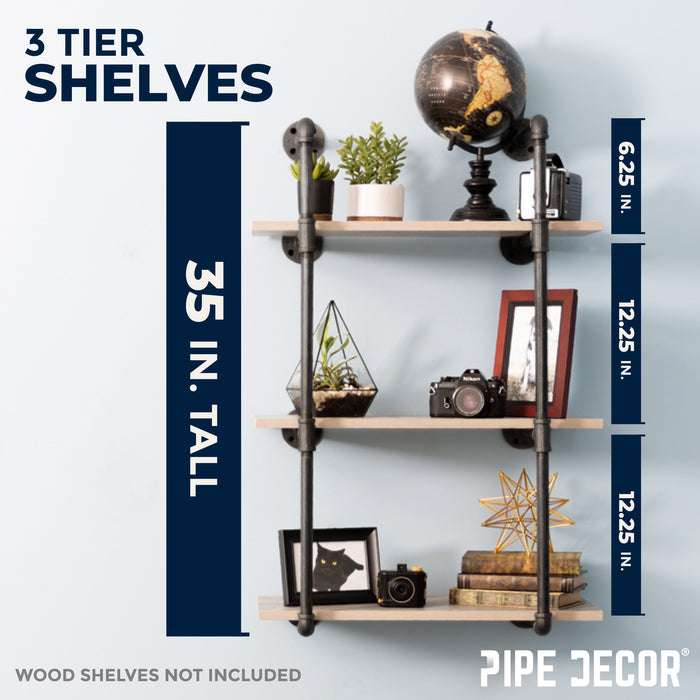3 -Tier Wall Mounted Shelf By PIPE DECOR - Sweatfully