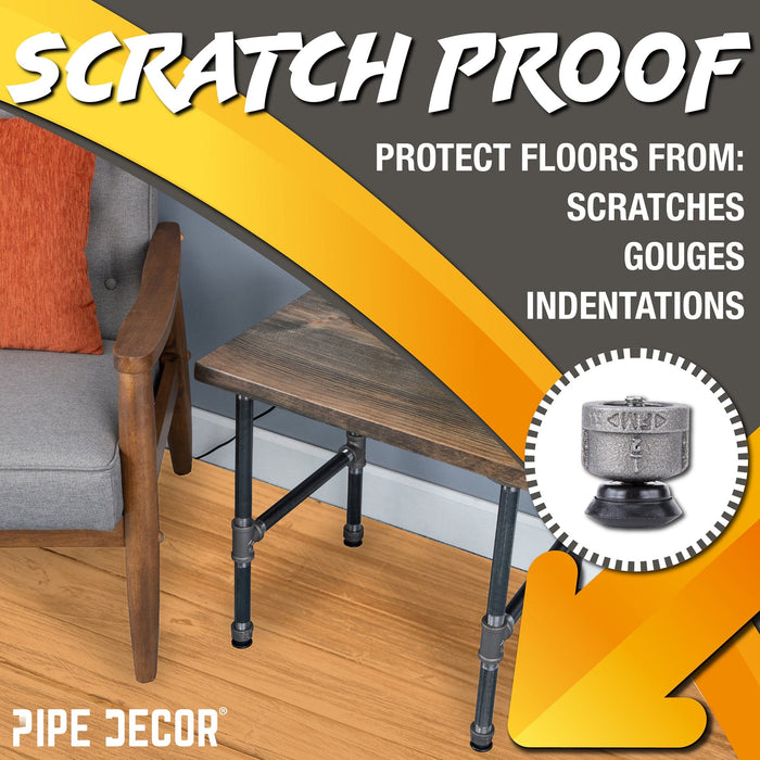 Furniture Leg Levelers for ½” Pipe Legs (4 Pack) - Sweatfully