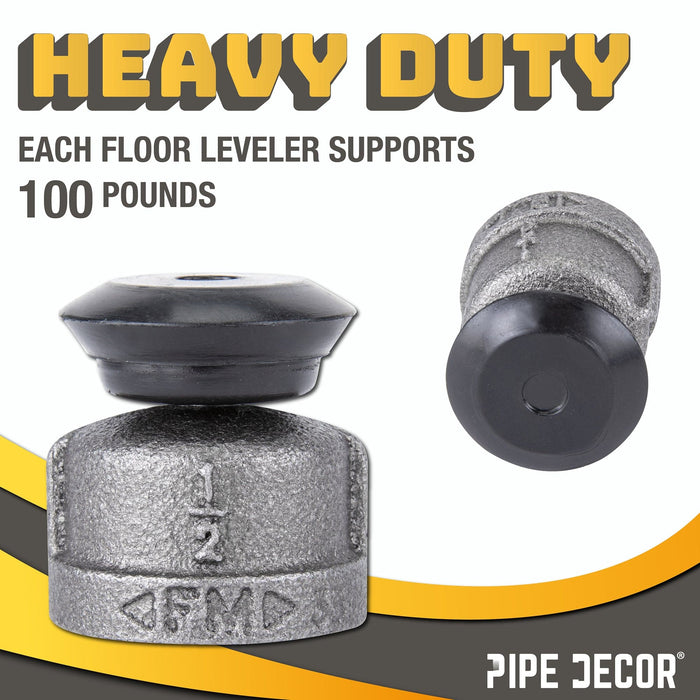 Furniture Leg Levelers for ½” Pipe Legs (4 Pack) - Sweatfully