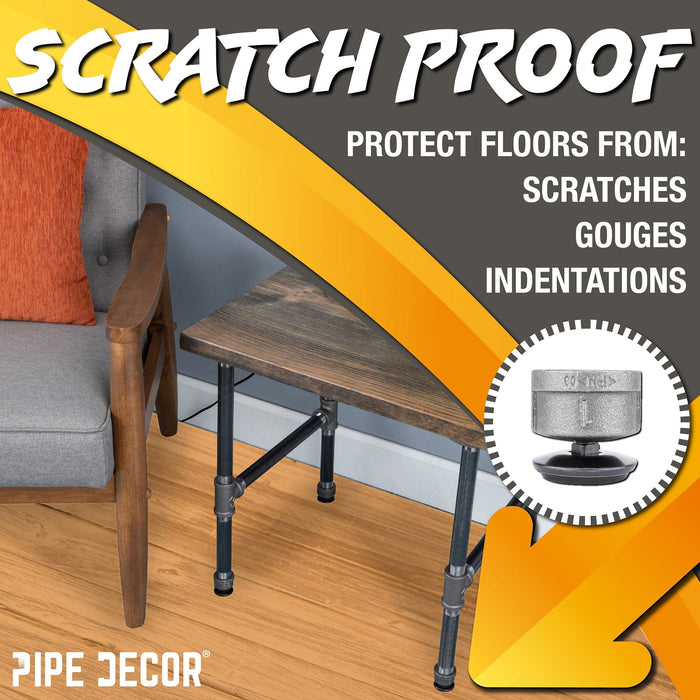 Furniture Leg Levelers for 1” Pipe Legs (4 Pack) - Sweatfully