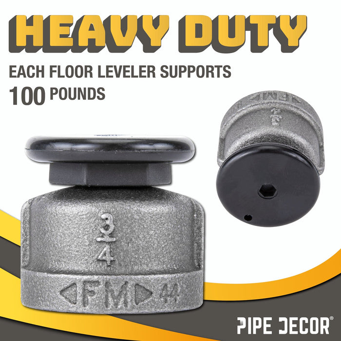 Furniture Leg Levelers for ¾” Pipe Legs (4 Pack) - Sweatfully