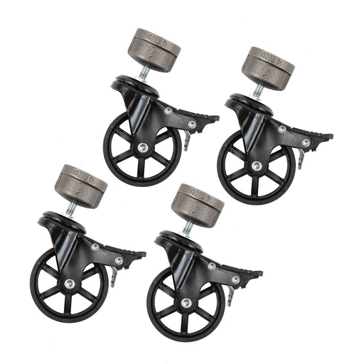 Swivel Caster Wheels for  1” Pipe with Locking Mechanism (4-Pack) - Sweatfully