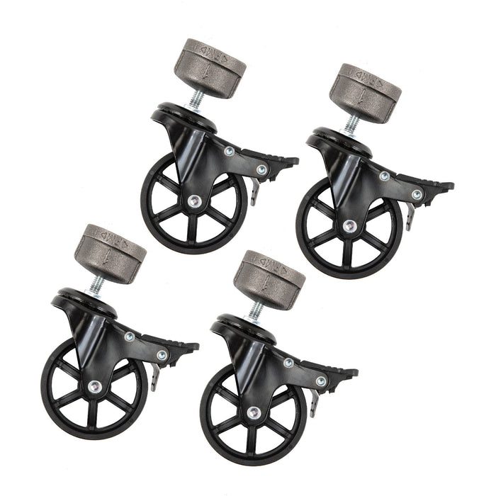 Swivel Caster Wheels for  1” Pipe with Locking Mechanism (4-Pack) - Sweatfully