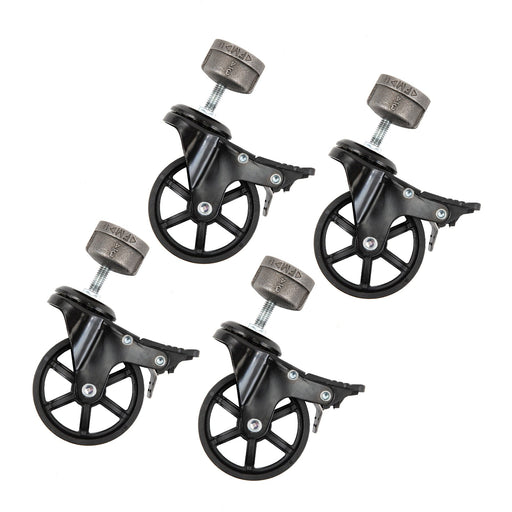 Swivel Caster Wheels for  ¾” Pipe with Locking Mechanism (4-Pack) - Sweatfully