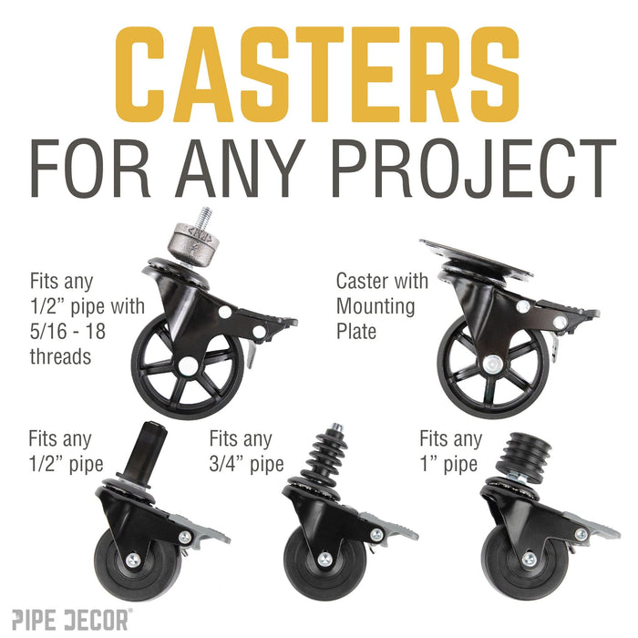 Mounted Swivel Caster Wheels for Wood Furniture with Locking Mechanism (4-Pack) - Sweatfully
