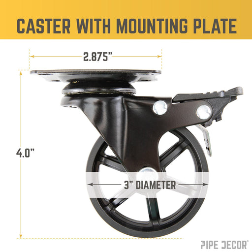 Mounted Swivel Caster Wheels for Wood Furniture with Locking Mechanism (4-Pack) - Sweatfully