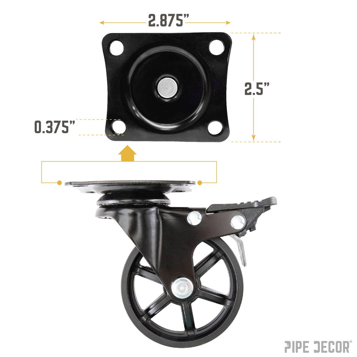 Mounted Swivel Caster Wheels for Wood Furniture with Locking Mechanism (4-Pack) - Sweatfully