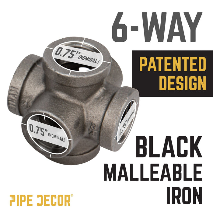 3/4 in. Black 6-Way Fitting - Sweatfully