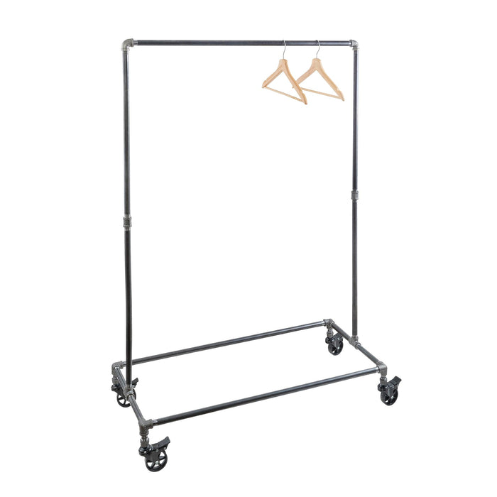 58 in. Rolling Single Rod Clothing Rack - Sweatfully