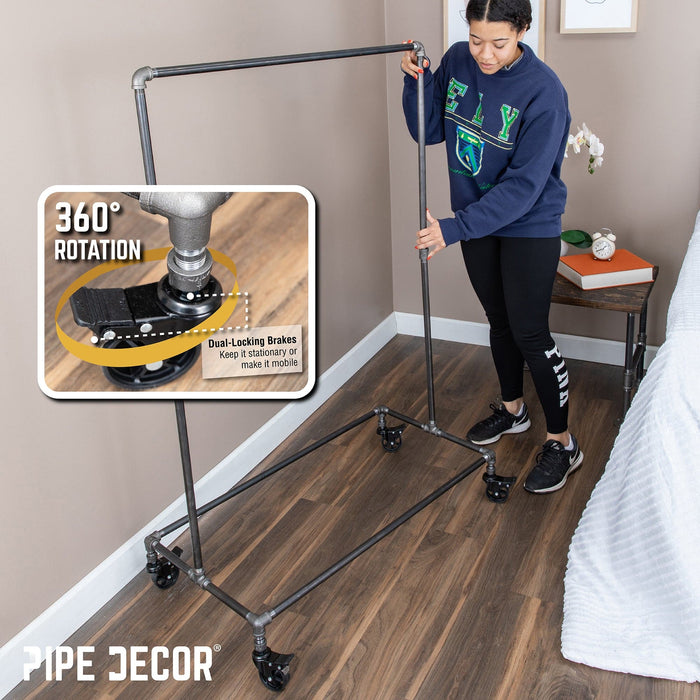 58 in. Rolling Single Rod Clothing Rack - Sweatfully