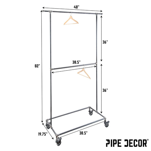 82 in. Rolling Double Rod Clothing Rack - Sweatfully